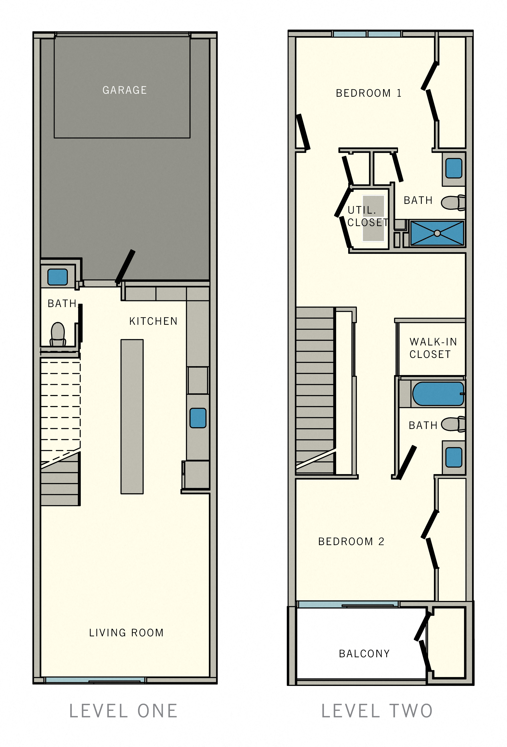 Floor plan for 2 beds, 2.5 baths, 1416 sqft